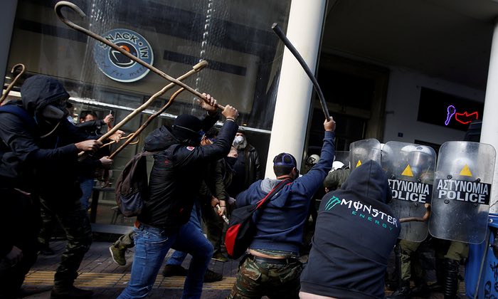Greek Farmers Fight Athens Police With Shepherd’s Crooks Over Austerity