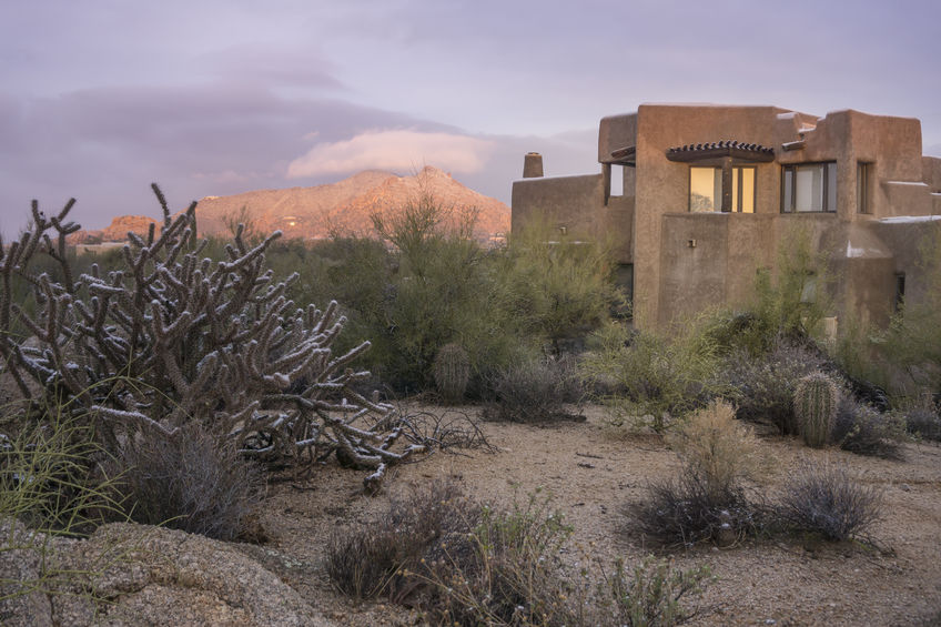 38093265 - desert xeriscape design new home mountain background, arizona,usa