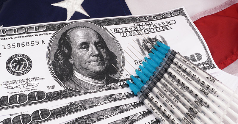 Piggy Bank Over American Flag